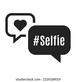 Minimalist selfie badge speech bubbles icon vector illustration. Monochrome modern hashtag selfietime message social networks community logotype isolated. Chat app media communication
