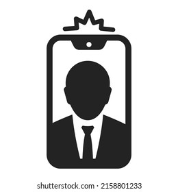 Minimalist selfie smartphone flash business man photo icon vector illustration. Monochrome mobile phone picture camera photographing isolated. Webcam application for shooting image
