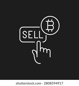 Minimalist Sell Button with Hand Click and Bitcoin Coin Line Icon, Modern Cryptocurrency Exchange Trading Platform, Online Fintech Crypto Cash out, and Blockchain Wallet Transaction Vector.