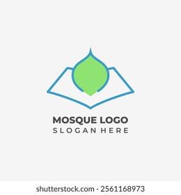 Minimalist Semi Lineart Mosque Dome Logo with Quran below