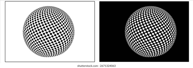 A minimalist set of black and white dotted sphere icons. Perfect for modern business, technology, and science-related applications, including website design, user interfaces, and print materials.