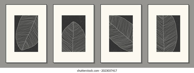 Minimalist set of botanical poster with leaf abstract collage