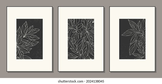 Minimalist set of botanical poster with leaves abstract collage