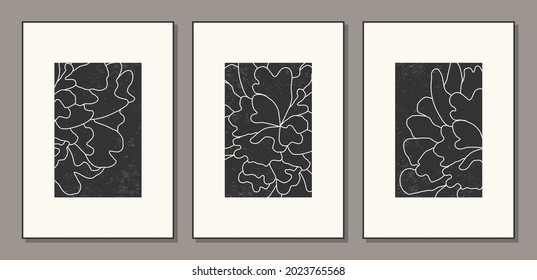 Minimalist set of botanical poster with peony flower abstract collage