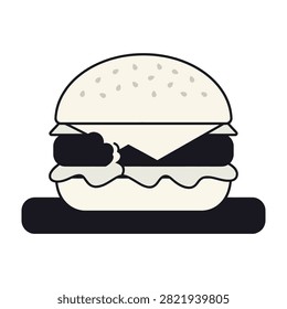 A minimalist set of cheeseburger icons showing a bun, patty, and cheese. Ideal for fast food menus, restaurant branding, and culinary design projects.