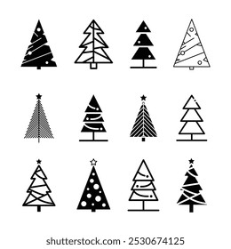 Minimalist set of christmas tree vector icons on white background