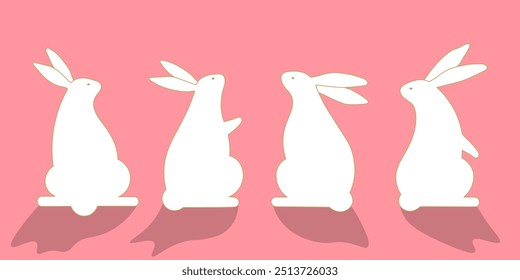 minimalist set of cute rabbits, full moon rabbit vector illustration, design for easter, chiness mid autumn banner or thanksgiving day poster, card for sale promotion, Cartoon rabbits in a celebration