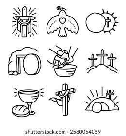 Minimalist set of Easter icons on white background
