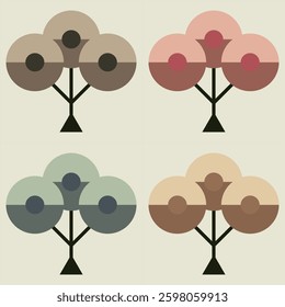 Minimalist set of four abstract round tree icons in earthy pastel shades perfect for eco friendly branding or design