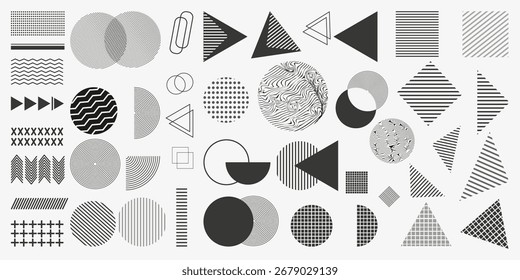Minimalist set of geometric elements in monochrome! Vector, shapes, lines, textures. Ideal for logos, web design, presentations. Abstract and modern.