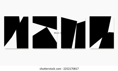 Minimalist set of wall art vector black and white. Abstract wall art backgrounds. Organic shape design for wall-framed prints, canvas prints, posters, home decor, covers, and wallpapers.