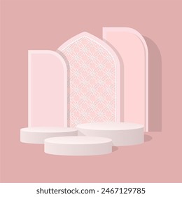 Minimalist Setup on a Calm Pink Background with Circular Platform. Multi-Purpose Stage Templates to Showcase Products, Promotions, Cosmetics, Offers and More. EPS 10 vector.
