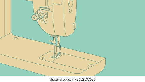 Ilustração minimalista da arte da linha da máquina de costura. Ilustração vetorial de uma máquina de costura em tons pastel macio. Ideal para projetos artesanais, de alfaiataria e de bricolagem.
