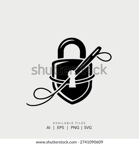minimalist sewing and tailoring shield logo design. elegant needle and thread fashion boutique logo