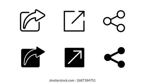 Minimalist share and external link icons collection in black and white