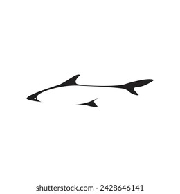 Minimalist shark line art logo design, Vector isolated shark silhouette contour black line drawing
