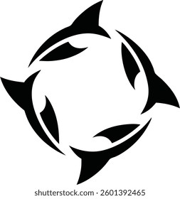 Minimalist shark silhouette logo design forming a circular pattern, perfect for marine-related brands, fishing businesses, sports teams, or modern branding needs.
