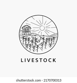 Minimalist Sheep Farm Logo Line Art Illustration Template Design