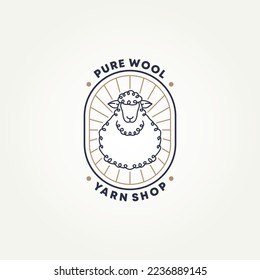 minimalist sheep pure wool and cotton line art badge icon logo template vector illustration design. simple modern yarn shop emblem logo concept