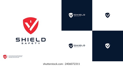 Minimalist shield and check mark logo design vector