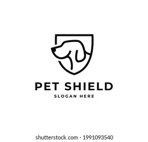 Diseño del logotipo del vector veterinario del perro Escudo minimalista. Clínica de cuidados animales de la pata adorables creativos