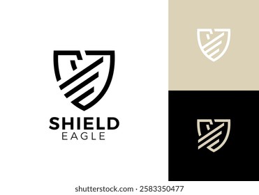 minimalist shield eagle line art logo vector design