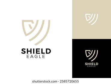 minimalist shield eagle line art logo vector design