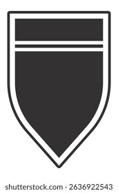 Minimalist shield featuring a horizontal stripe, representing safety, defense, and reliability through a clean, modern design that embodies strength and stability in a graphic form