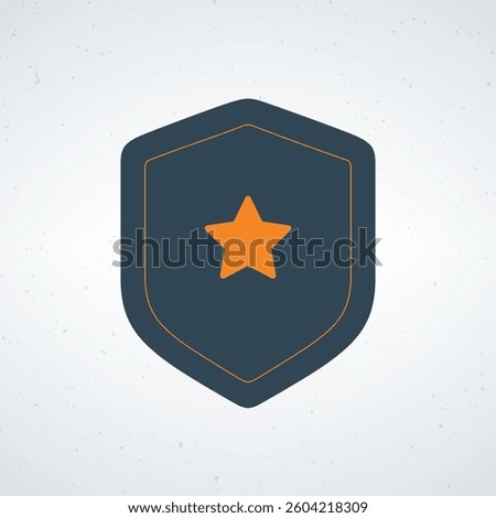A minimalist shield icon with a central orange star on a dark blue background.