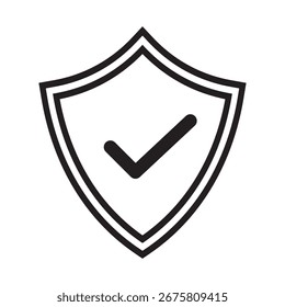Minimalist shield icon with checkmark, symbolizing security, trust, protection, reliability, and guaranteed quality in modern design.
