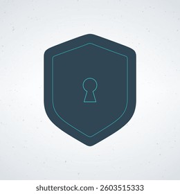 Minimalist shield icon with keyhole on a light background.