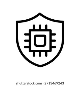 Icono de escudo minimalista con un símbolo de microchip en el interior, protección de datos, seguridad digital y sistemas de tecnología seguros