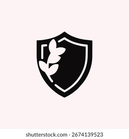 Minimalist Shield with Leaf Line Icon – Eco Security and Protection Symbol A simple minimalist line vector icon showing a shield with a leaf branch, representing eco-friendly security,