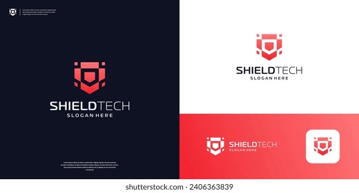 Minimalist shield logo design. geometric data security icon element