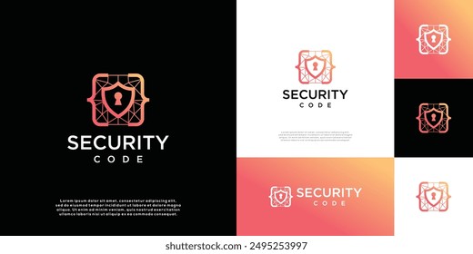 Logo minimalista del Código de seguridad del escudo con el diseño del logotipo del símbolo del amor, icono de la seguridad del escudo para el diseño del logotipo del código de programación.	