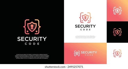 Minimalist shield security code logo with love symbol logo design, shield security icon for programming code logo design.	