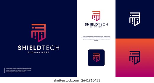 minimalist shield shape with modern technology concept, digital security system, vector design template.