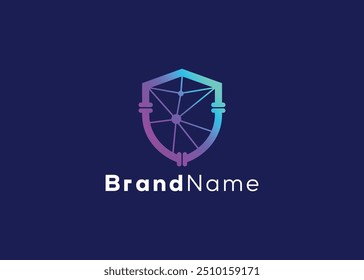 Modelo minimalista de design de logotipo técnico de escudo