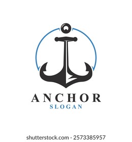 Minimalist Ship Anchor Silhouette Design. Nautical Ship Anchor Logo Icon.