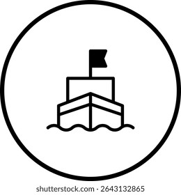 Minimalist Ship Icon: Nautical Vessel in Circle with Black and White Silhouette Design