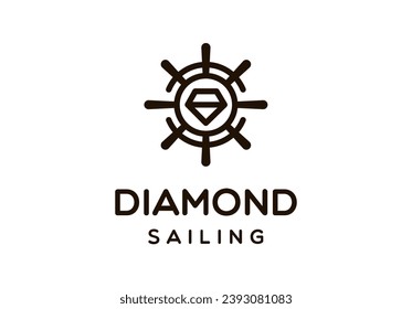 Diseño del logotipo de rueda de barco y de goma de diamantes