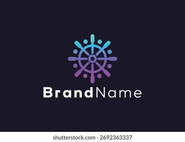 Minimalist ship wheel logo template