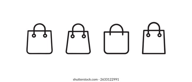 Minimalist shopping bag icons: stylish line designs for retail and fashion.