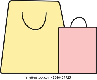 Minimalist Shopping Bags Vector Illustration – Flat Design of Retail Purchase Paper Bags for E-commerce, Marketing, and Sale Promotions