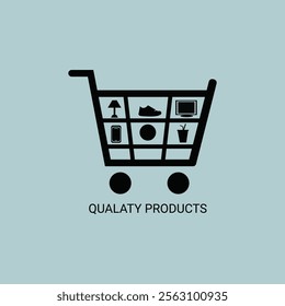 Minimalist Shopping Cart Logo with Diverse Product Icons  