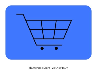 A minimalist shopping cart with two wheels on a blue background. Ideal for e-commerce, online shopping, retail, marketplaces, and sales promotions.