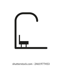 Minimalist shower vector. Simple line art shower design. Bathroom fixture icon. Black and white interior element illustration.