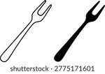 Minimalist shrimp fork icon, in outline and silhouette design