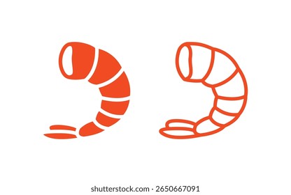 Ícone de camarão minimalista definido em estilo plano e contorno para o design e marca de frutos do mar