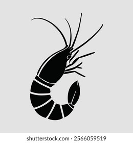 Minimalist Shrimp Silhouette Illustration, Monochromatic Design